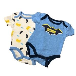 3/6 month blue batman bodysuit set white bat print DC hero comic book baby
